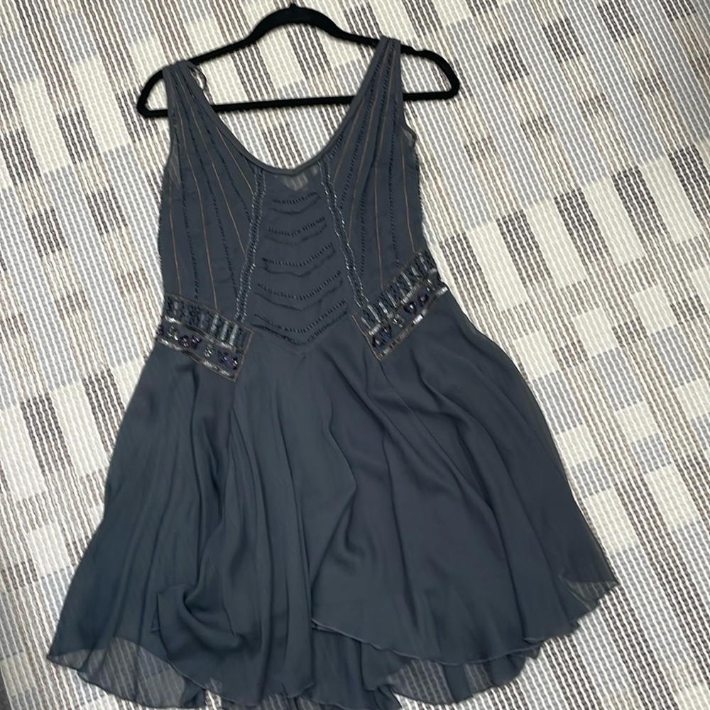 NEVER WORN Free people charcoal gray beaded dress